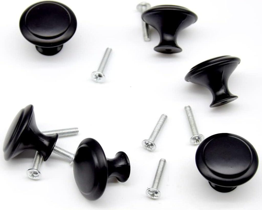 Verpackung mit 12 Möbelknöpfen, runden Schrankknöpfen, Schubladengriffen, Türgriffen mit Schrauben (schwarz/30 mm)