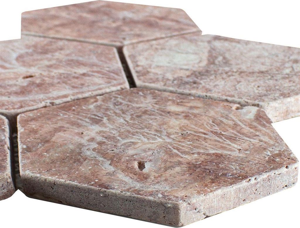 Muster von Travertin Naturstein Mosaikfliesen Mercado Sechseck Rot