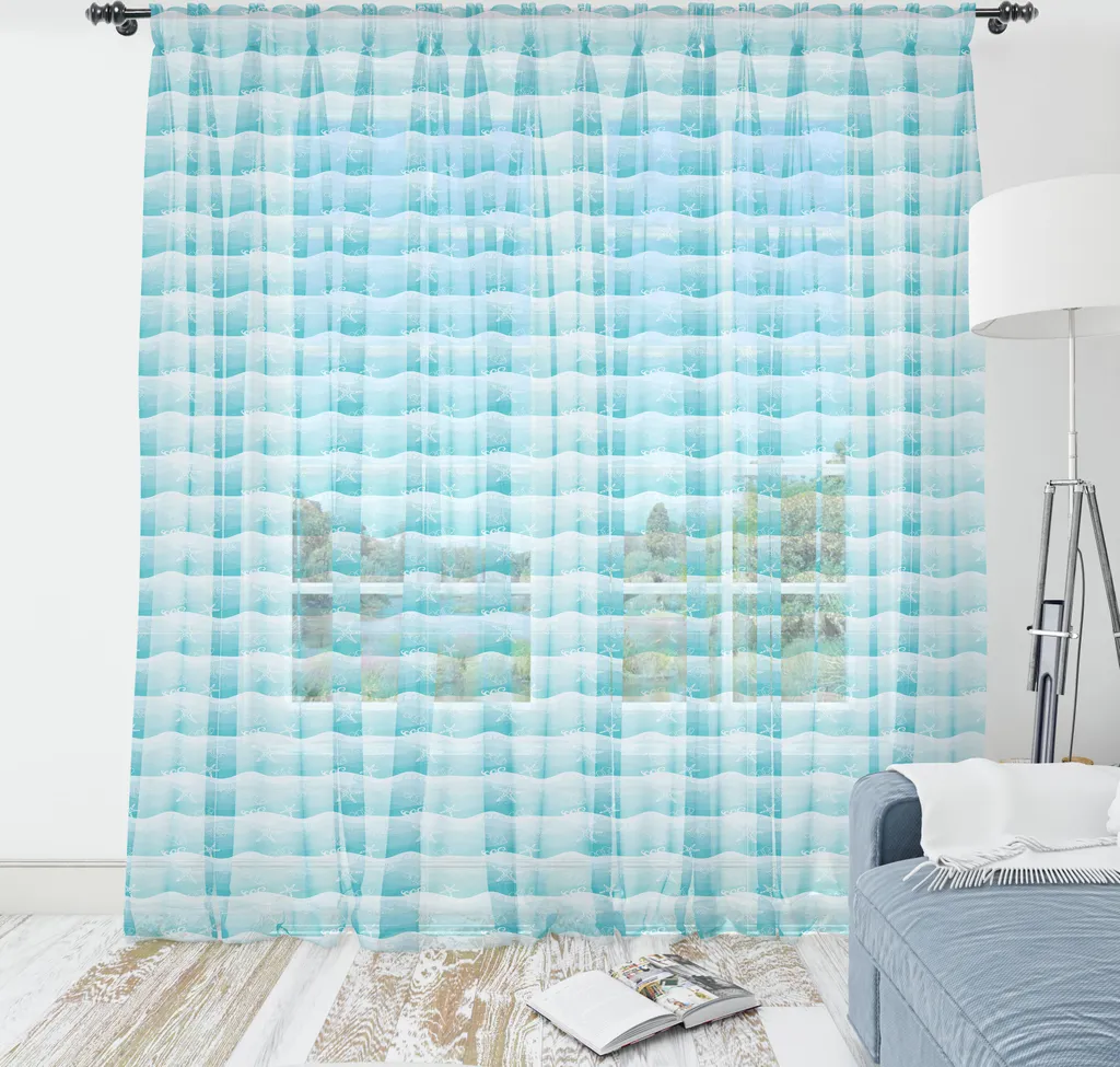 Décor mural mer effet ombré 210x274 cm en tissu satiné soyeux bleu ciel