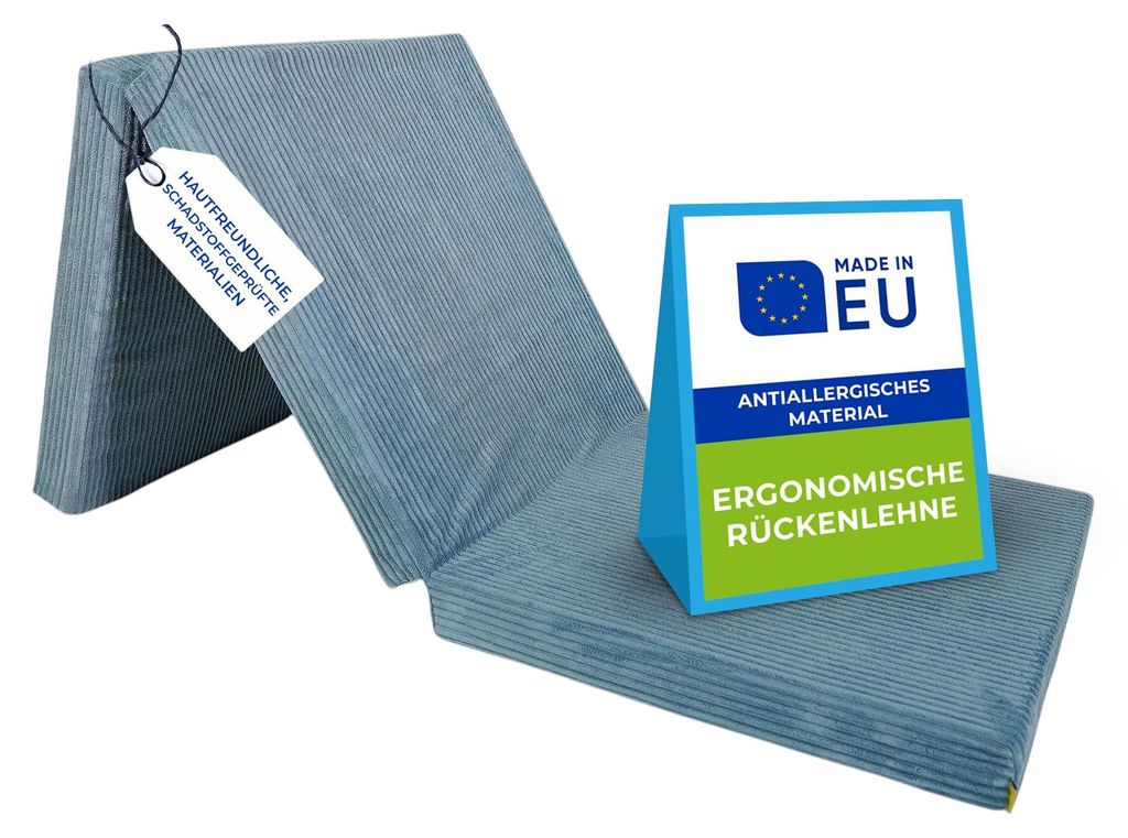 Pillows24 – Klappmatratze Cord 190x60x7 cm mit abnehmbarem Bezug & Tragegriffen | faltbare Matratze für Gäste, Kinder oder Reisen | Hellblau