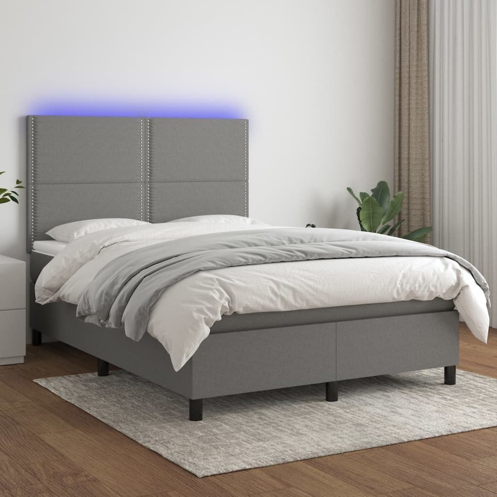 The Living Store Boxspringbett mit Matratze & LED Dunkelgrau 140x190 cm Stoff