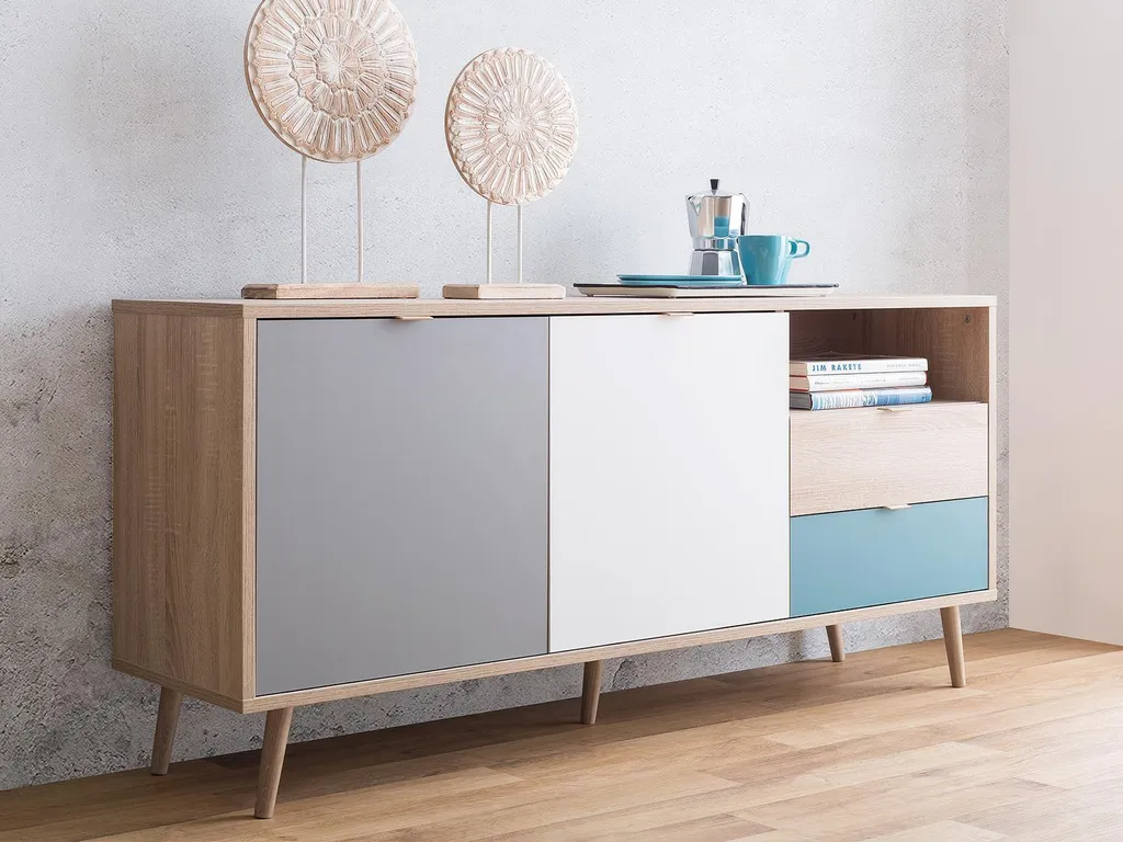 Sideboard 150cm Visby en chêne Sonoma - Meuble de qualité avec 3 portes