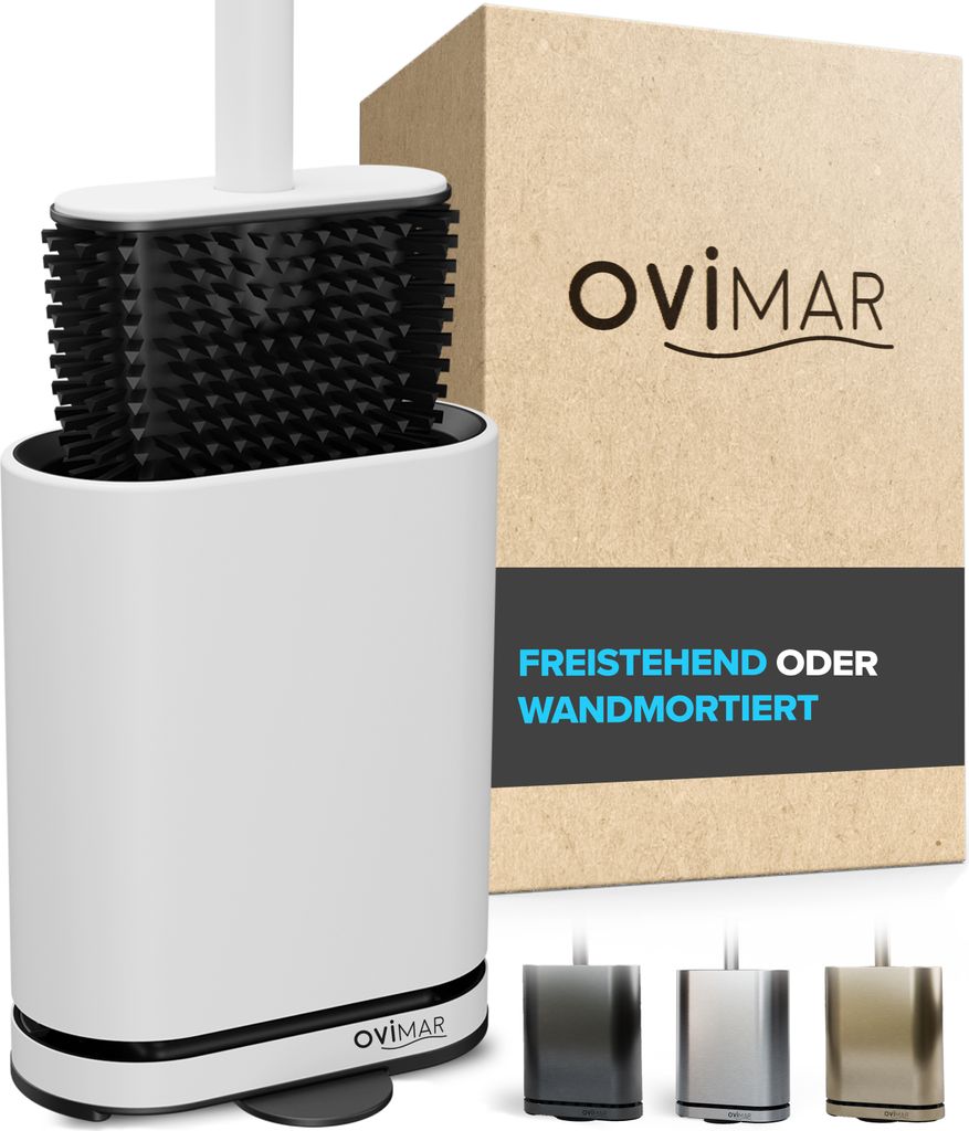 ovimar Toilettenbürste Oppdal | Weiß | Silikon Klobürste | WC Bürste mit Belüftung | Edelstahl | abnehmbare Tropfschale | nur 6cm breit| stehe...
