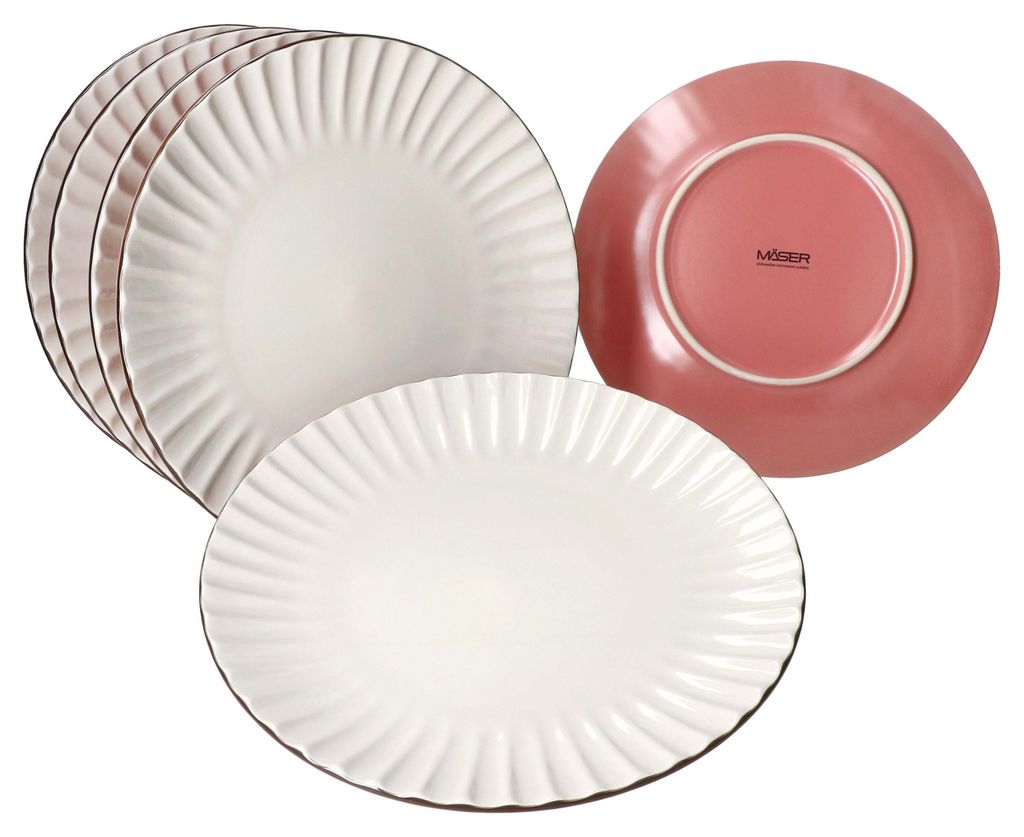 Mäser OSITA Rose Weiß 6x Speiseteller rosa creme Steingut Produktbild 