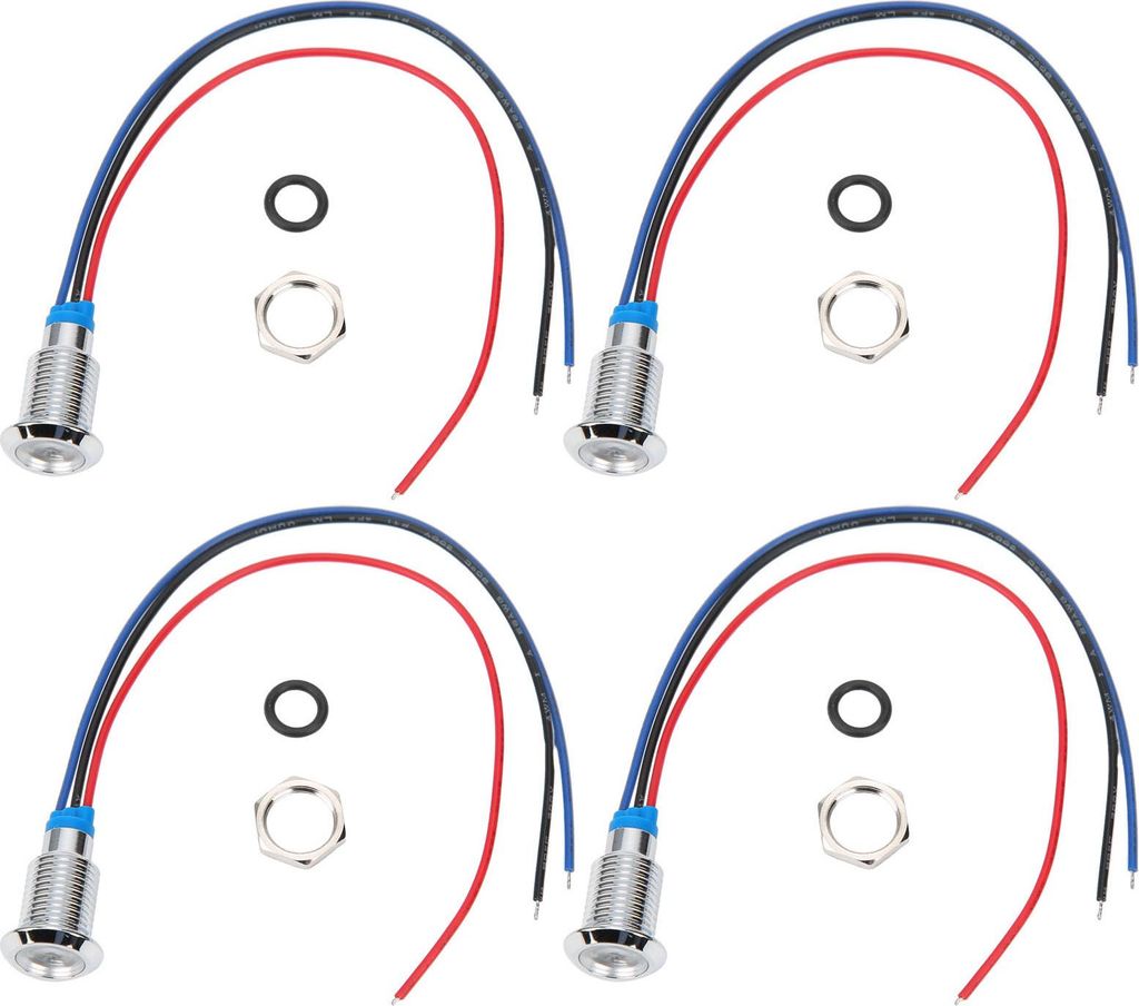 4 Sets vorverdrahtete runde LEDs, Metall, wasserdicht, 2-Farben-Anzeige, gemeinsame Kathode, 10 mm, 1224 V (Rot und Blau)
