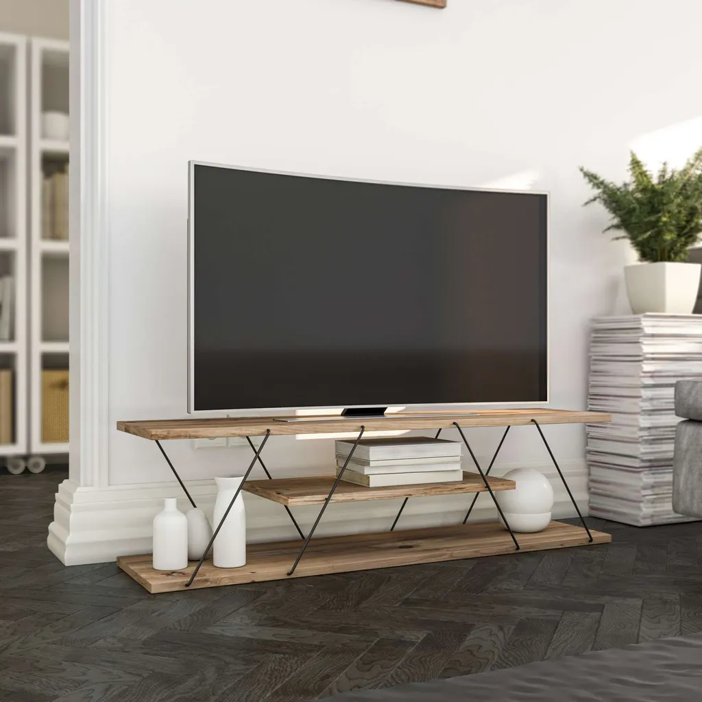 Meuble TV pour Petit Salon - Support Multimédia Noir et Noyer 120 cm