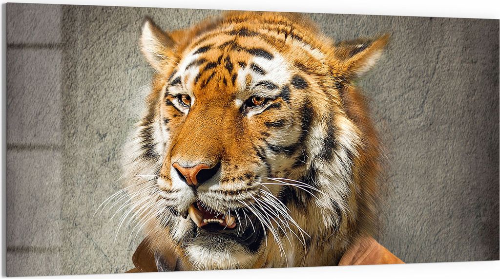 DEQORI Glasbild Acryl 100x50 cm 'Tiger in Menschengestalt' Wandbild Bild modern Deko