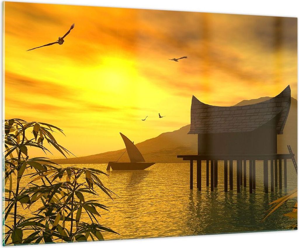 Bilder auf glas - Asien Berg Meer Felsen - 100x70cm - Glasbilder - Wandbilder - Kunstdruck - zum Aufhängen bereit - Wanddekoration aus Glas - Glas...