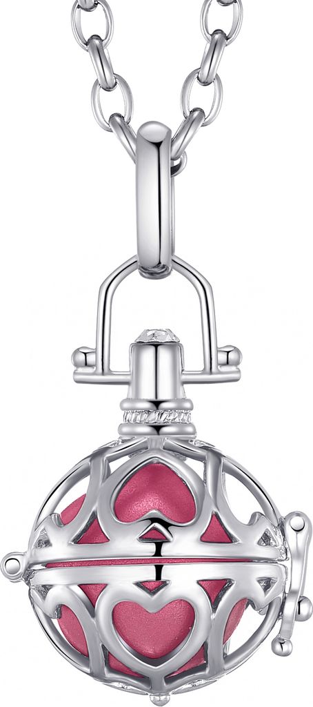 Morella Damen Schutzengel Halskette Edelstahl 70 cm mit Anhänger Liebesherzen und Klangkugel rosa Ø 16 mm in Schmuckbeutel