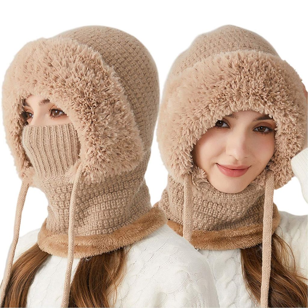 3 in 1 Wintermütze mit Winddichte Schal und Masken, Balaclava & Halswärmer Set, Khaki
