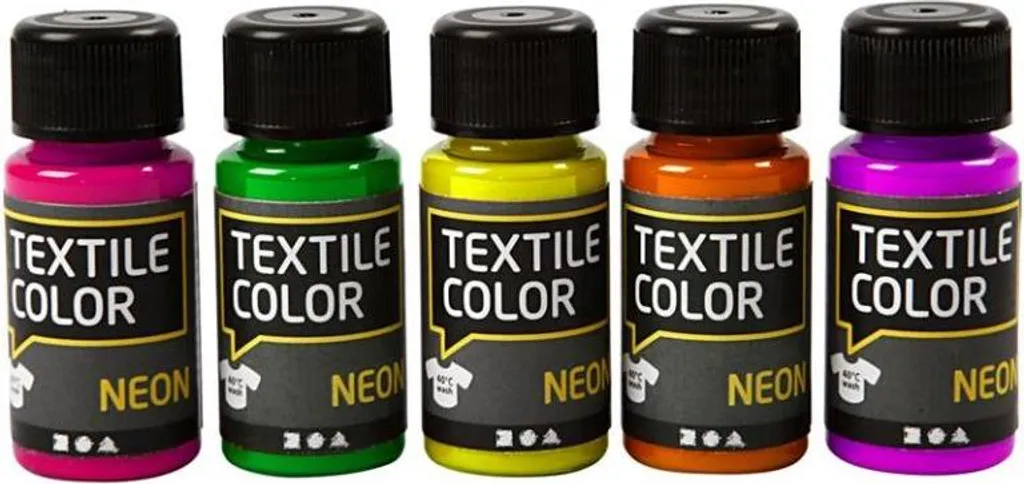 Peinture néon pour textiles en set de 5 couleurs fluo de 50 ml vibrantes