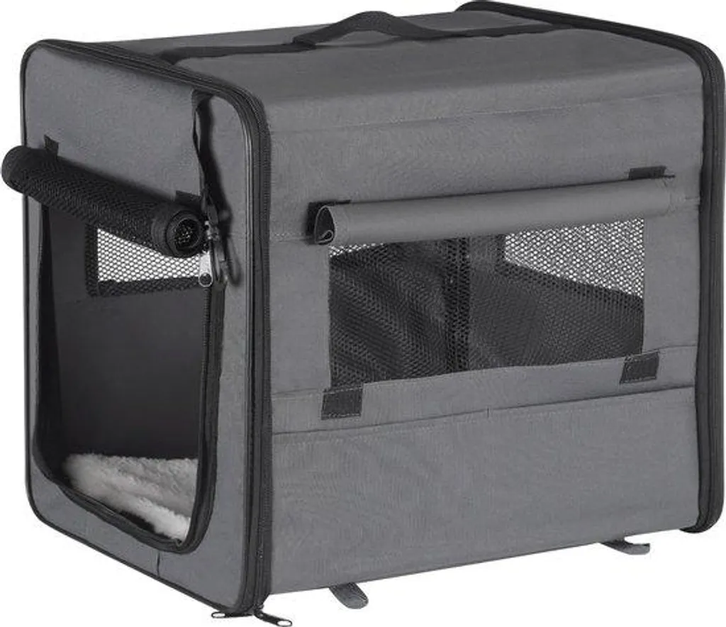 Cage de transport pliable grise pour vos voyages avec chiens et chats