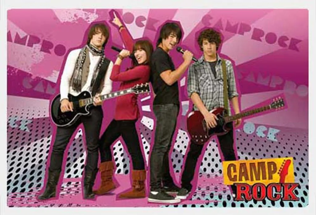 Camp Rock - Poster - Jonas Brothers - Versione gruppo 3 + cornice rimovibile, Shinsuke® Maxi MDF bianco, disco acrilico