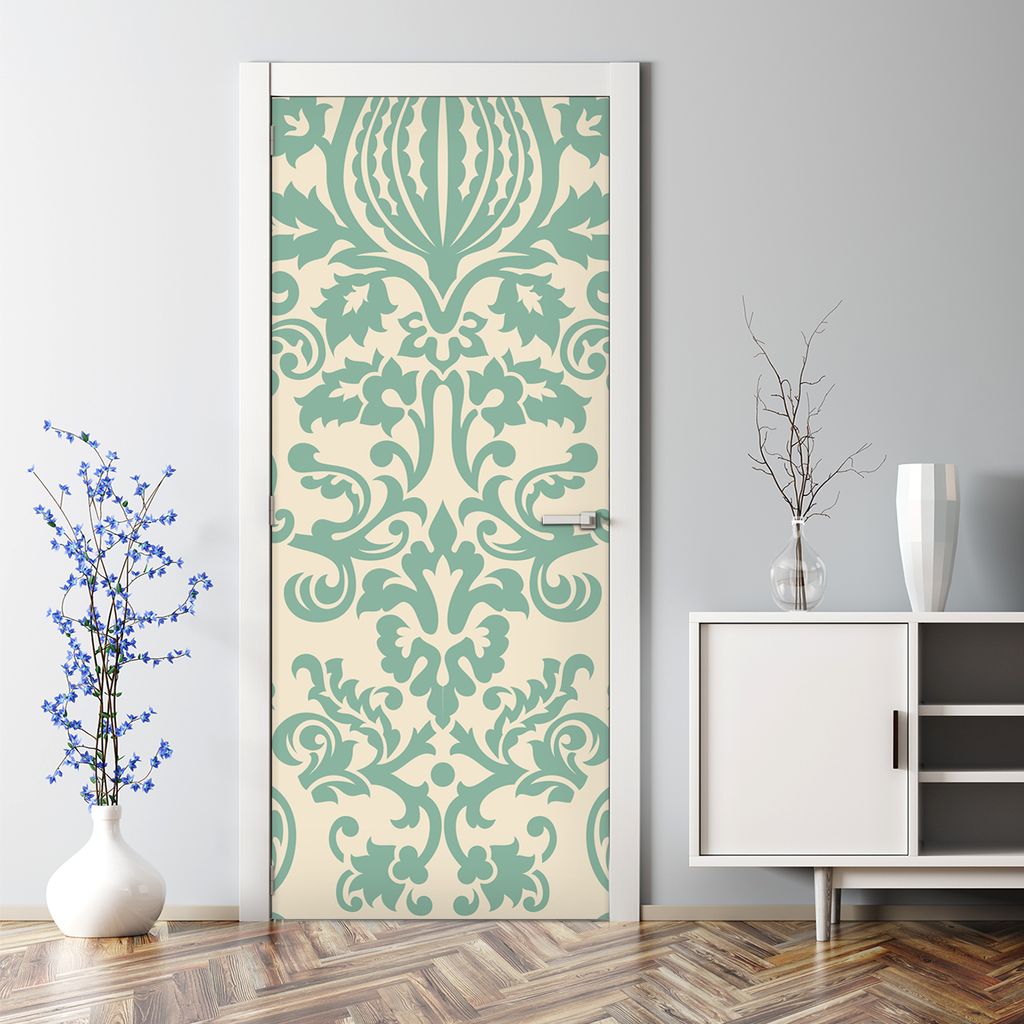 Dekorative Türposter Aufkleber Türsticker selbstklebend Klebefolie Damast grün weiß 77 x 200 cm