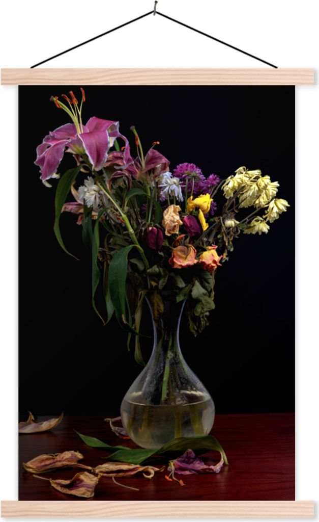 MuchoWow Textilposter Verwelkt - Blumen - Stilleben 40x60 cm mit holzfarbenen Rahmen - Poster