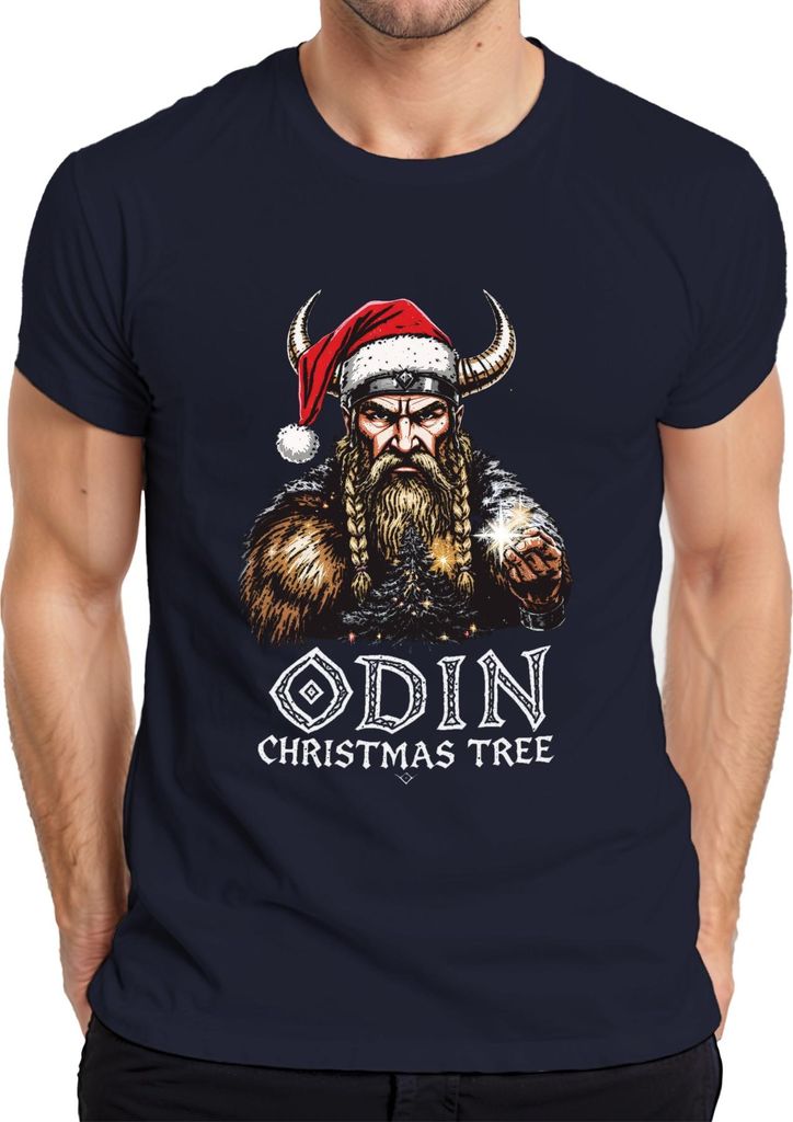 ODIN CHRISTMAS TREE Wikinger nordisch Weihnachten Geschenk Bart Herren T-Shirt, Navy, L