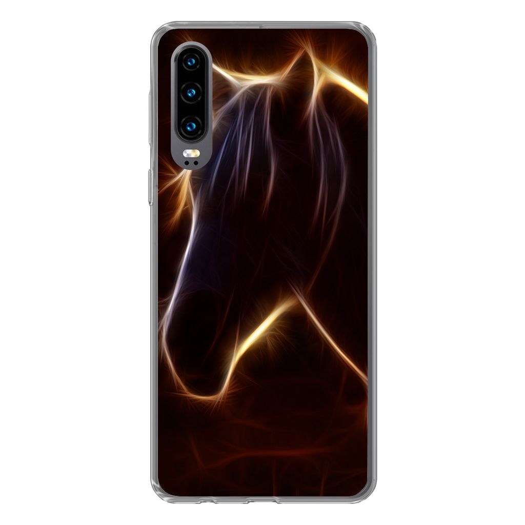 MuchoWow Handyhülle Schutzhülle Hülle für Huawei P30 Pferd - Kontur - Leicht Silikon Softcase Handy Hülle - Kartenbesitzer