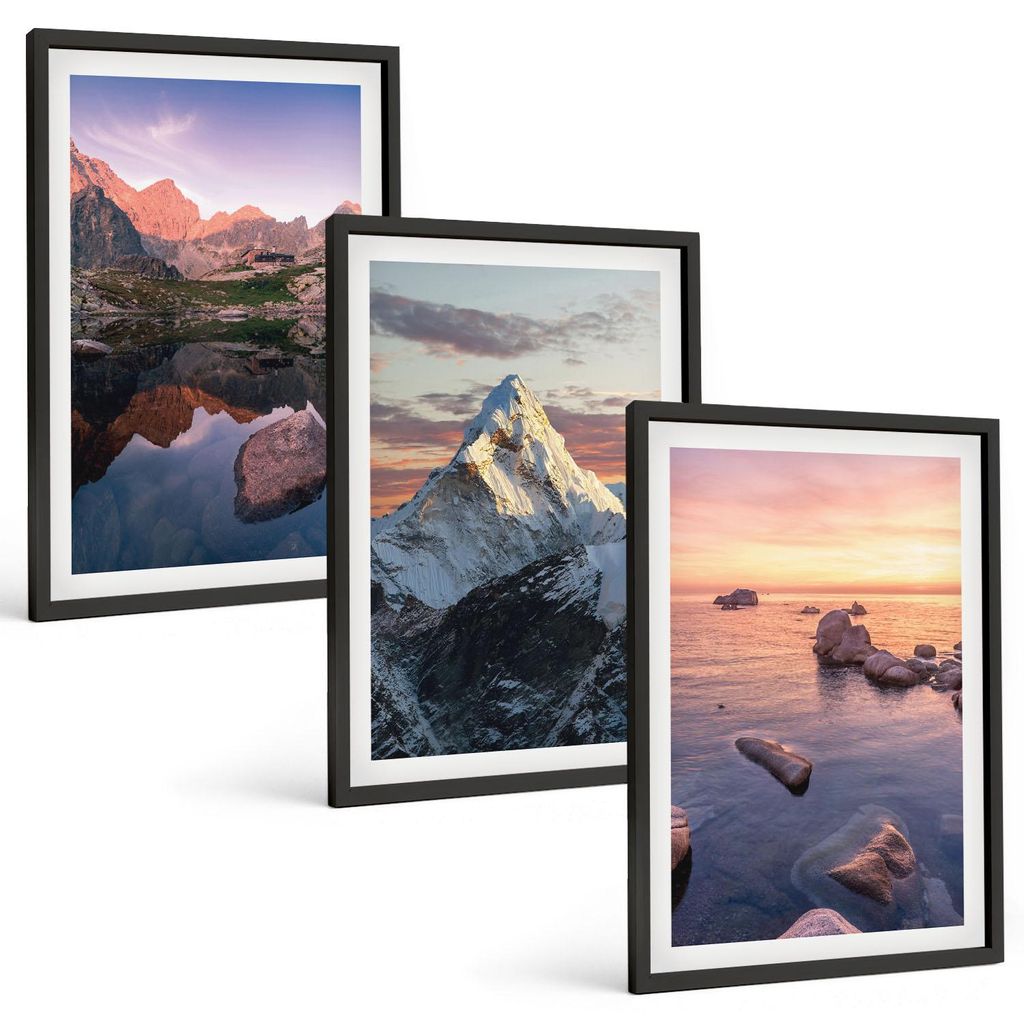 Bilder Set 3-teilig im schwarzen Rahmen – Wandbilder 3 Stück – gerahmte Poster für Wohnzimmer, Schlafzimmer und Flur – 40x60 cm – Berglan...