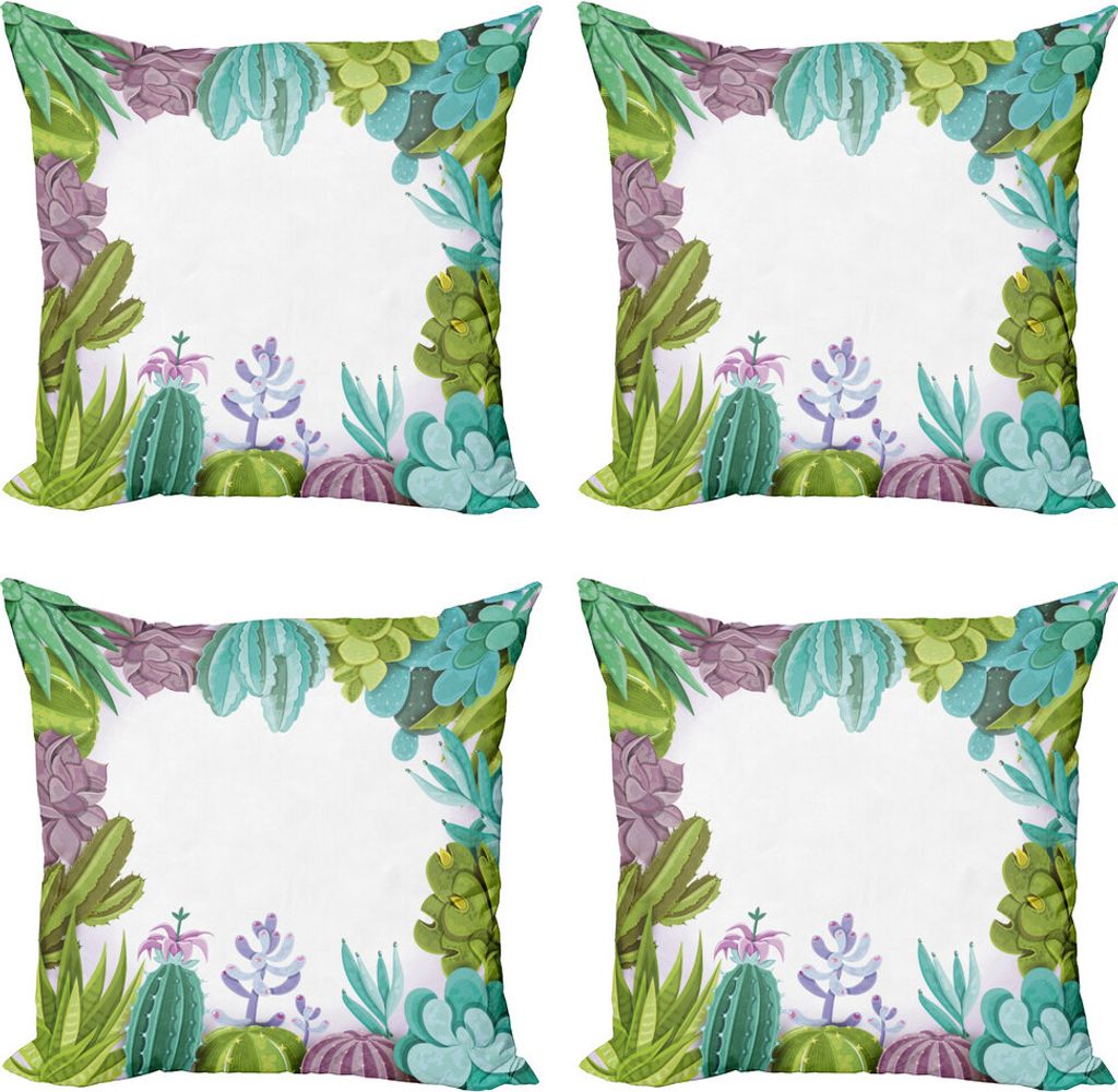 ABAKUHAUS Kaktus Kissenbezug Set (4 Stück), Succulenten Pflanzen Rahmen, Moderner Doppelseitiger Digitaldruck, 50 cm x 50 cm, Mehrfarbig