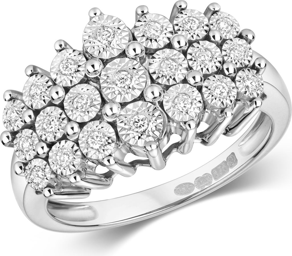 Funkelndes Feuer 9 Karat (375) Weißgold Diamant Damenring Brillant-Schliff 0.15 Karat H - I1 I2, 55 (17.5); TRS319589KWRSO