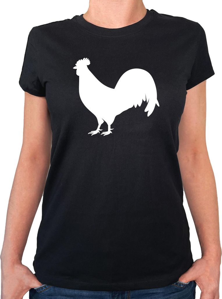 Huuraa Damen T-Shirt Hahn Silhouette XL Black Bio Baumwolle Fairtrade Damenshirt Geschenkidee