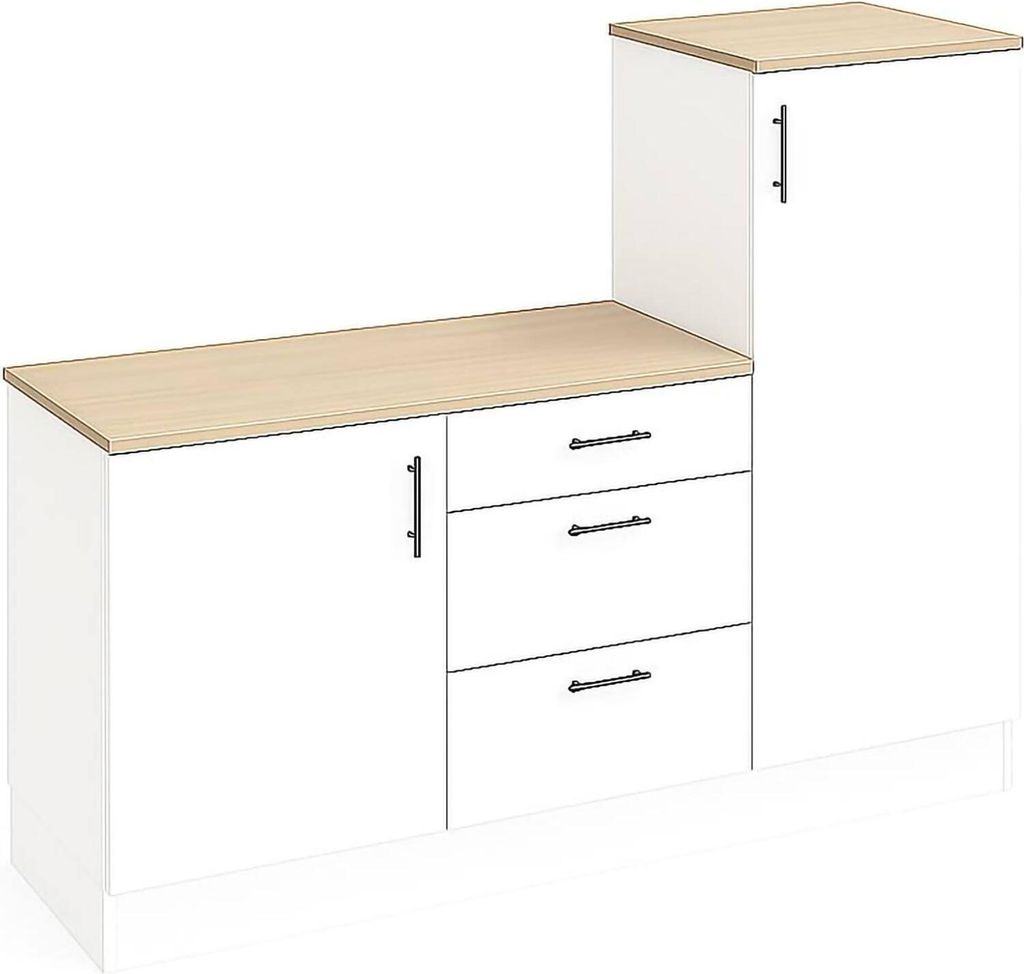 Komplette Küche Zafrena, Moderne Küchenkomposition, Modular Set für Küche, Funktionelle Küchenlösung, Weiß und Eiche