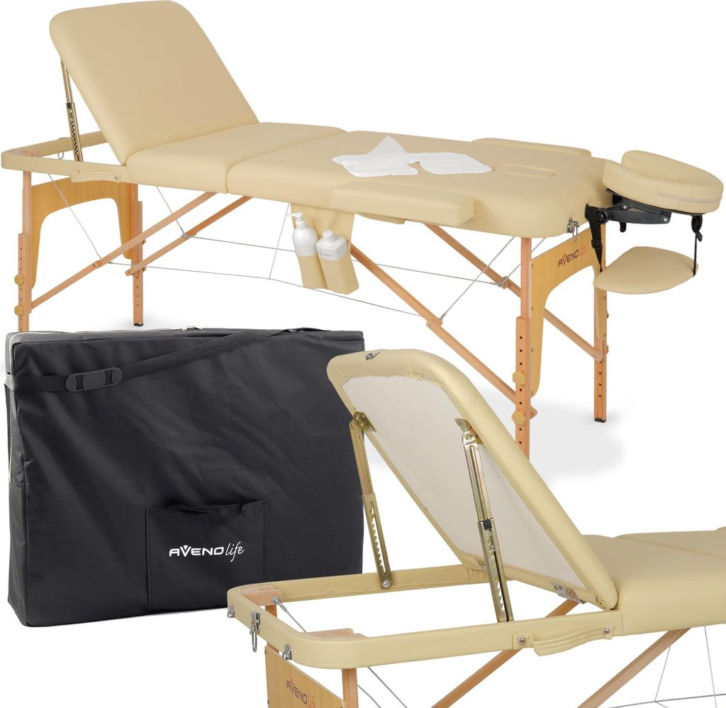 Habys Massageliege Bianca Kosmetikliege | Klappbar Höhenverstellbar | Professioneller Massagetisch | Klappbar | Massage Bed | Beige | Holz