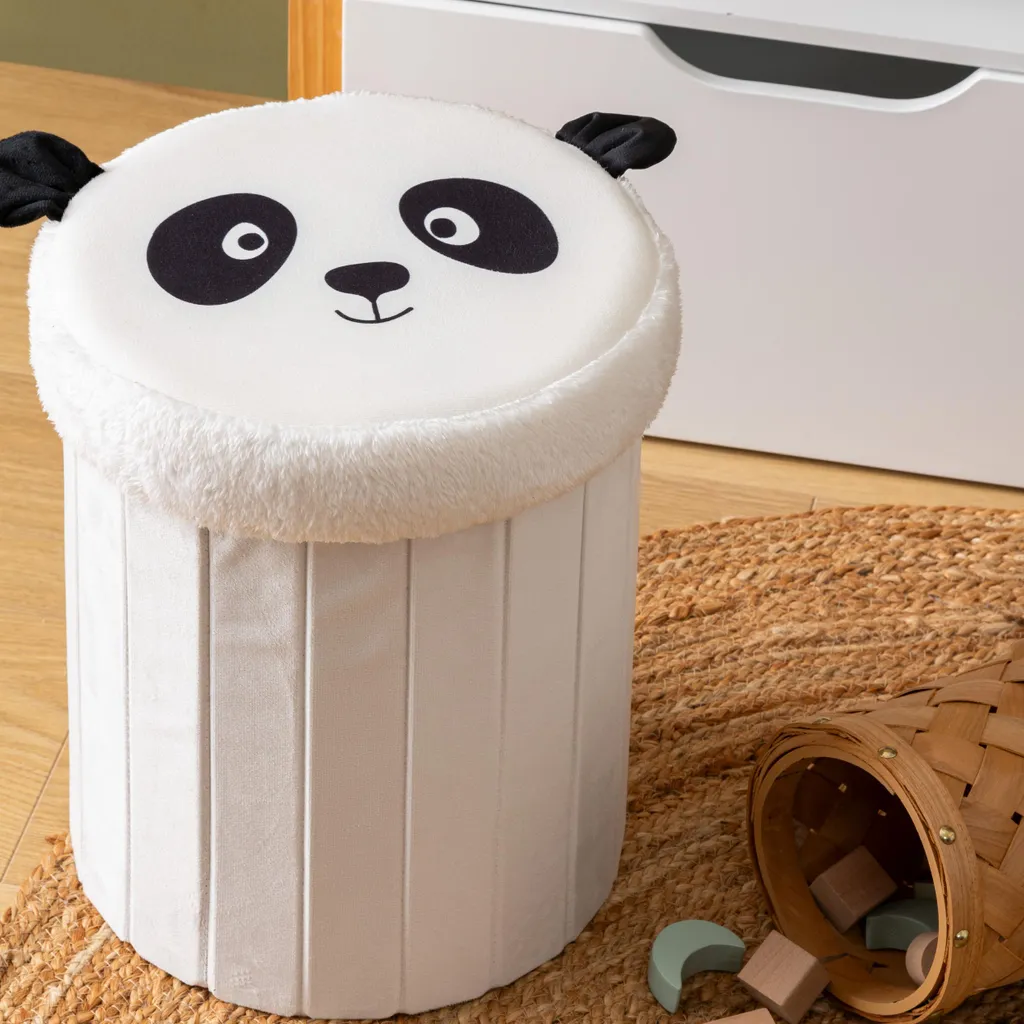 Tabouret pouf pliant pour chambre d'enfant Andy noir et blanc 36cm