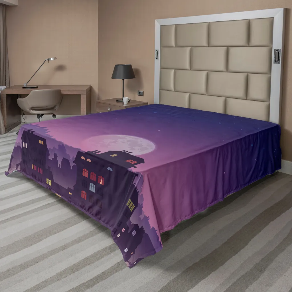 Drap de Lit Violet Doux et Confortable Illustration Pleine Lune 260cm