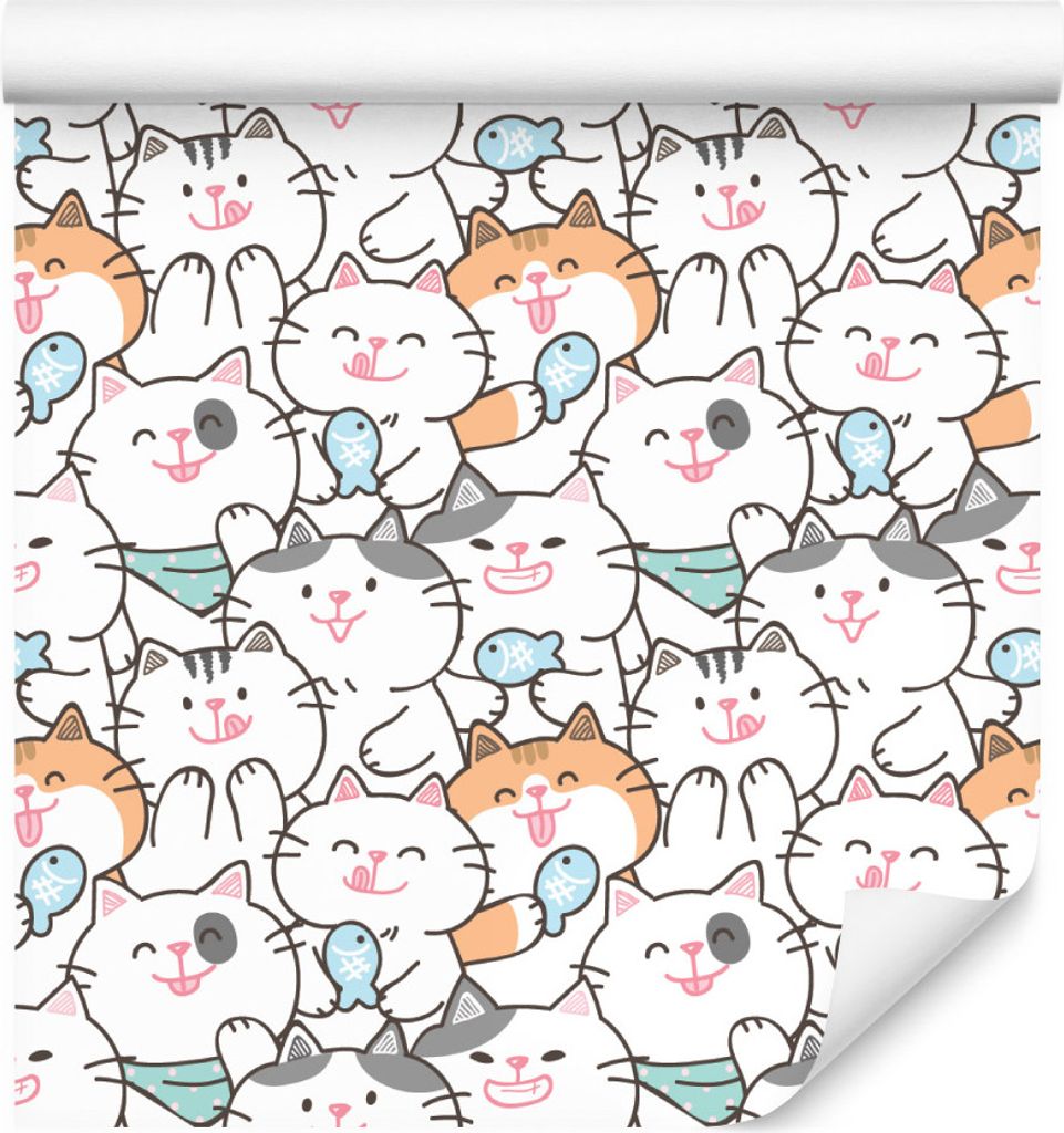10m VLIES TAPETE Rolle Kinderzimmer Bunte Katzen Fische Punkte Kugeln XXL