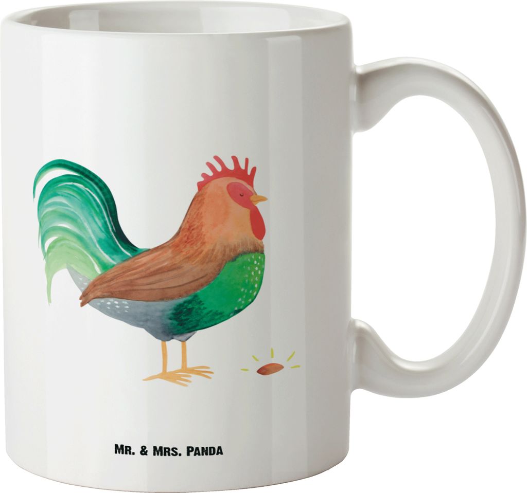 Mr. & Mrs. Panda jumbotasse Hahn Korn - Weiß - Geschenk, Große Tasse, Pott, Keramiktasse, weisse, Eier, Natur, Landwirtin, Riesenkaffeetasse, Bau...
