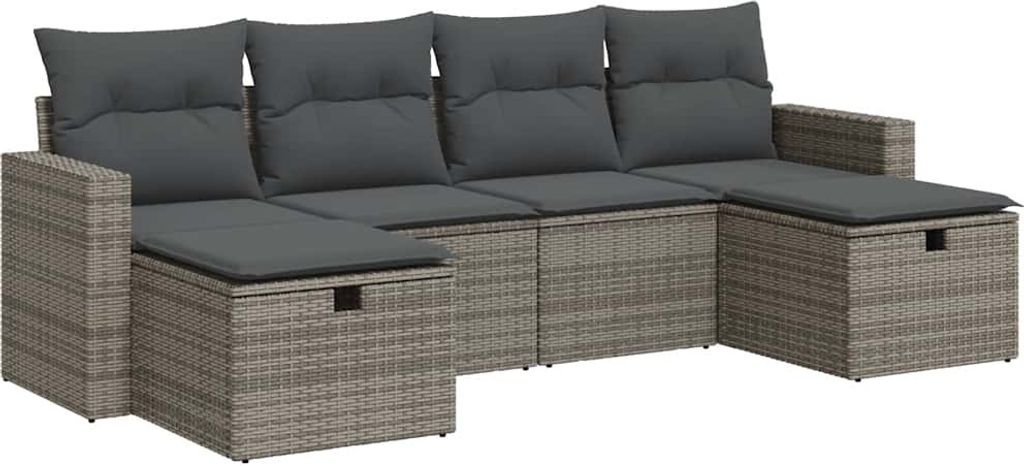 vidaXL 6-tlg. Garten-Sofagarnitur mit Kissen Grau Poly Rattan