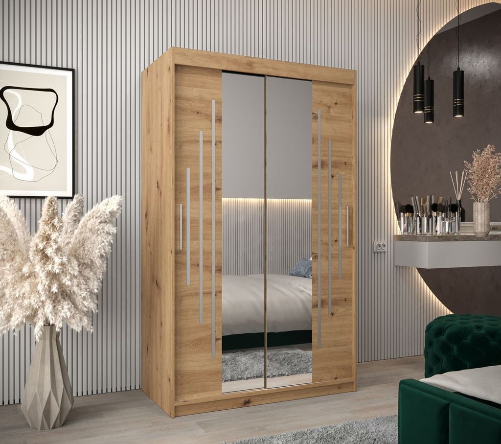 Kleiderschrank mit Spiegel KIRA – Breite 120 cm, Eiche artisan
