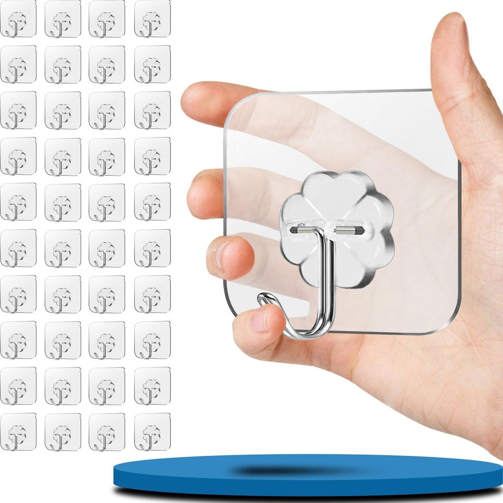 40 selbstklebende Haken, selbstklebende Haken aus Edelstahl SUS304, Tragfähigkeit bis zu 10 kg (max.), transparente selbstklebende Haken, geeignet...
