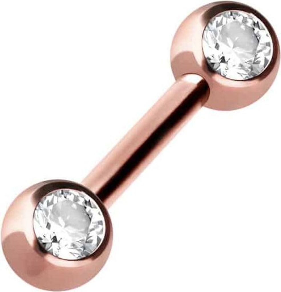 Zungenpiercing, Intim-Piercing Chirurgenstahl Barbell SEITLICHE KRISTALLE RoséGold Stablänge: 10mm