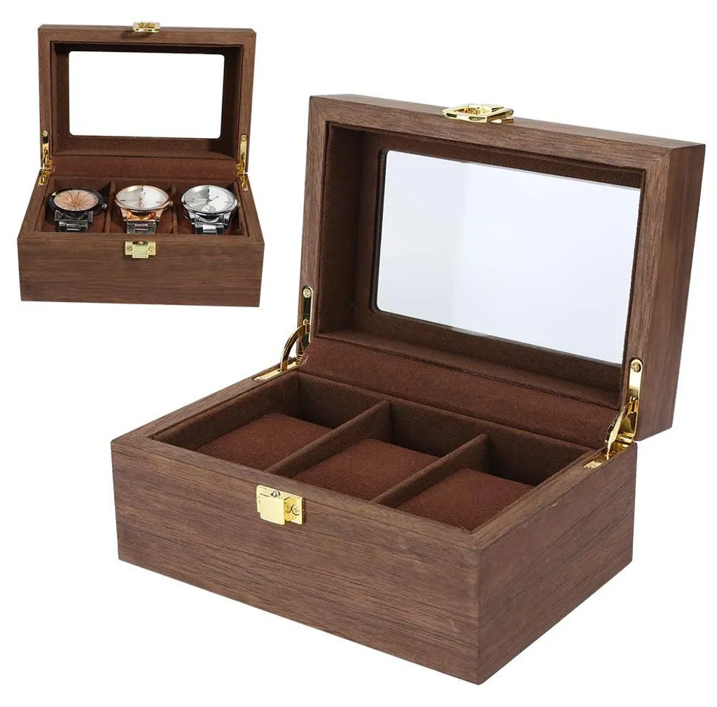 Boîte à montres pour 3 montres avec couvercle en verre et rangement
