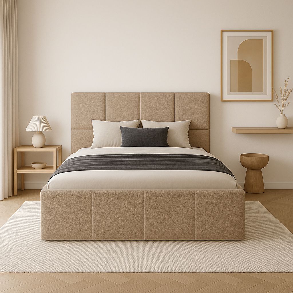 Polsterbett nach Maß 120x200 Beige Boucle Stoff Bett mit Metall - Lattenrost und mit Stauraum