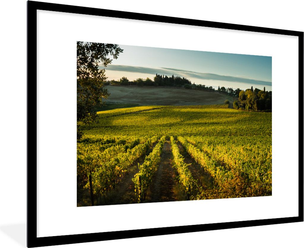 MuchoWow Gerahmtes Poster Toskana - Landschaft - Wein 90x60 cm - Poster mit Schwarzem Bilderrahmen Wandposter Rahmen Foto Bilder - Wanddekoration...