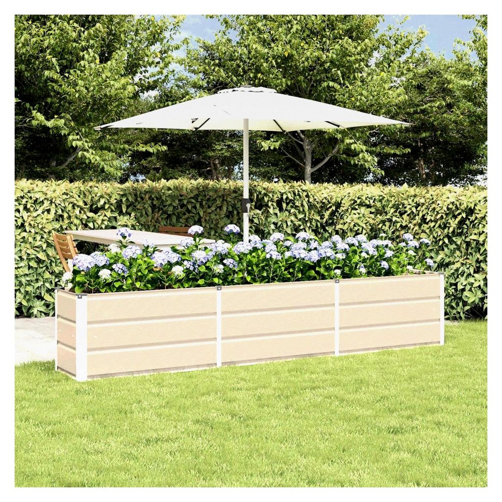 Blumenkästen, elfenbeinfarben, 240 x 40 x 45 cm, Stahl, Hochbeet, für Garten, Pflanzgefäß, für Blumen, Sukkulenten, Terrasse, Balkon