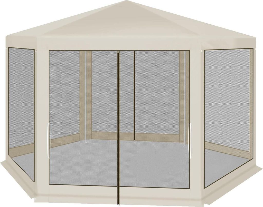 Gartenpavillon - Gazebo 3,8 x 3,3 m - Moskitonetz, Mesh-Seitenwände, Sonnenschutz, Canopy Zelt für Camping, Terrasse & Garten - Beige