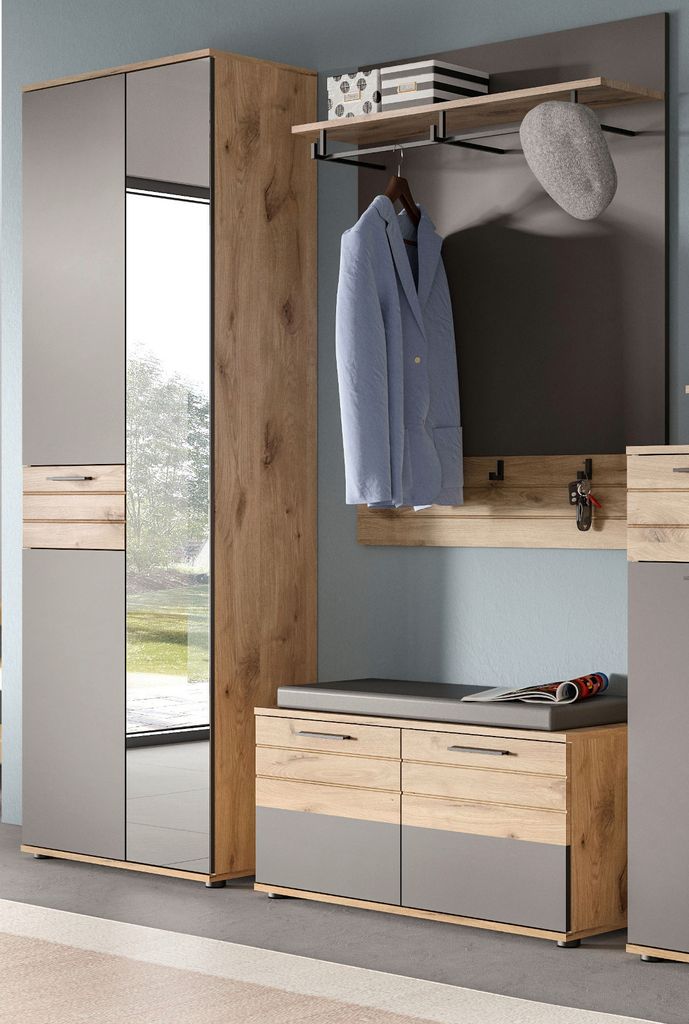 Garderobe Set 3-teilig "Tomaso" Eiche und grau 175 x 200 cm mit Soft-Close