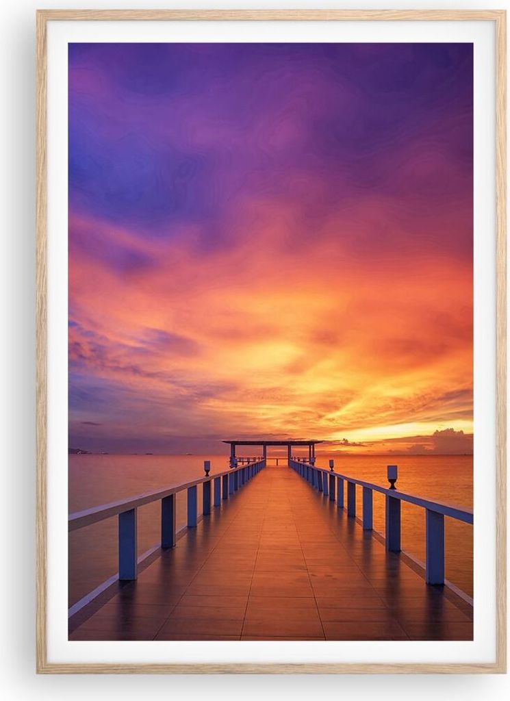 Gerahmtes Poster - Rahmen in heller Eiche - Himmel die Farben Pier - 70x100 cm - Wand Bild - Wanddeko - Wandbilder - Wandposter - Bilderrahmen - Bi...