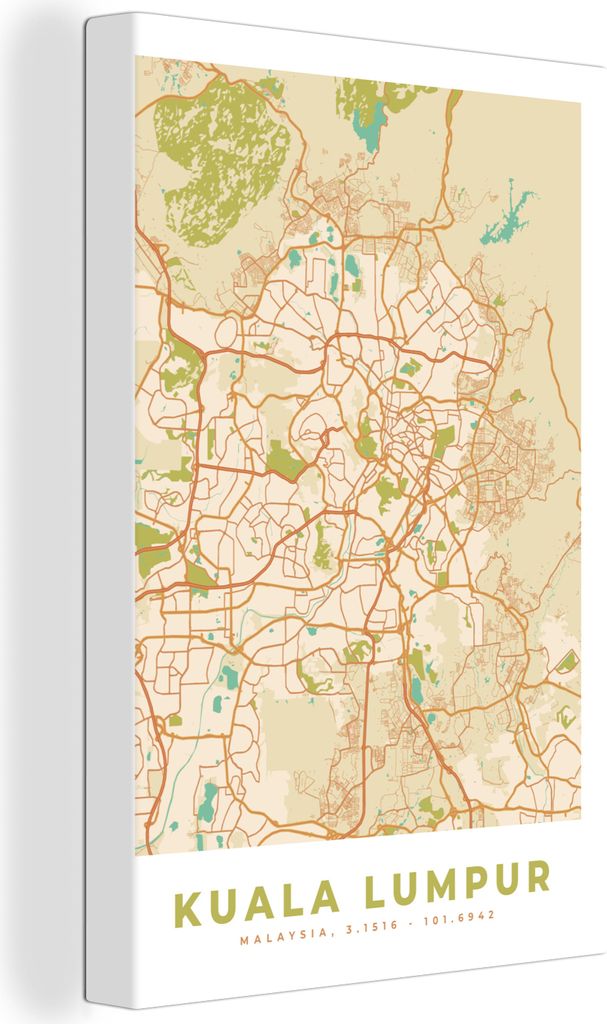 OneMillionCanvasses - Leinwandbilder - 90x140 cm, Karte - Kuala Lumpur - Stadtplan - Vintage, Wandbilder Kunstdruck Wanddekoration - Foto auf Lei...
