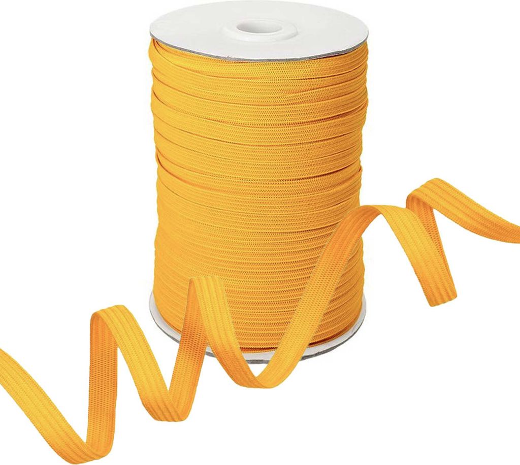 100m Gummiband Gummilitze 7mm flach gestrickt Stretch Elastisch in 19 Farben, Gurtband:504 gelb