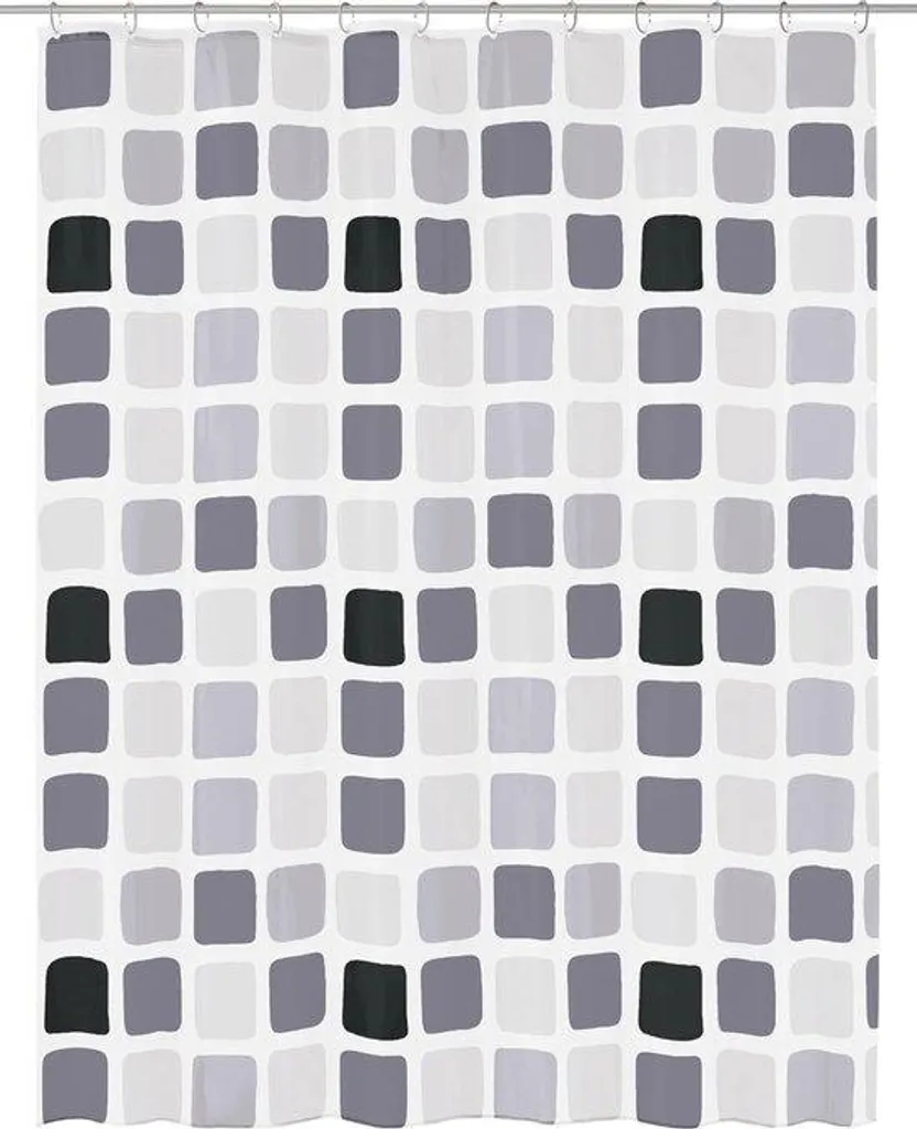 Rideau de douche textile gris foncé 180x200 anti-moisissure lavable