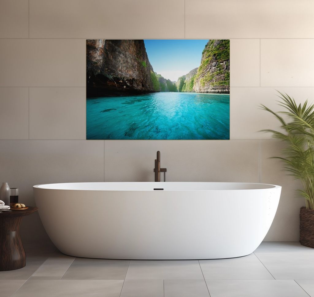 Wallario wasserfestes Poster selbstklebend 70 x 100 cm, Fluss in den Tiefen der Schlucht, Badezimmerposter Spritzschutz mit Hochglanzoberfläche in...