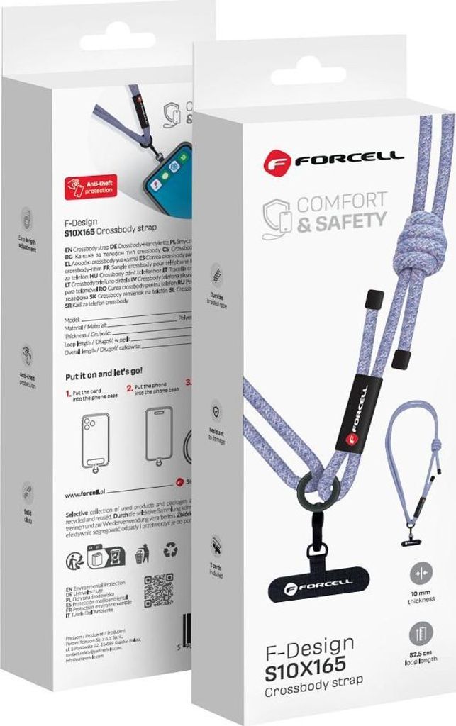 FORCELL F-DESIGN S10X165 crossbody phone lanyard with adjustable length (max 82,5cm in the loop) gray purple