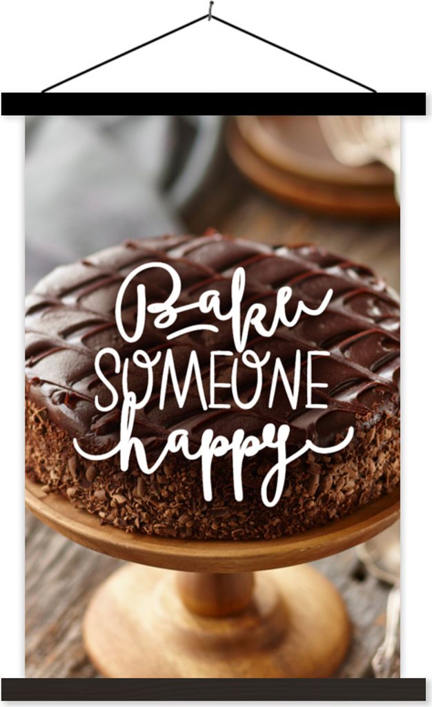 MuchoWow Textilposter Sprichwörter - 'Jemanden glücklich backen' - Zitate 60x90 cm mit schwarzem Rahmen - Poster Wohnzimmer