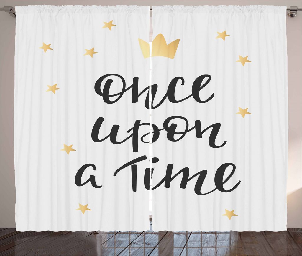 ABAKUHAUS Es war einmal Rustikaler Gardine, Wörter mit Sternen, Schlafzimmer Kräuselband Vorhang mit Schlaufen und Haken, 280 x 245 cm, Charcoal ...