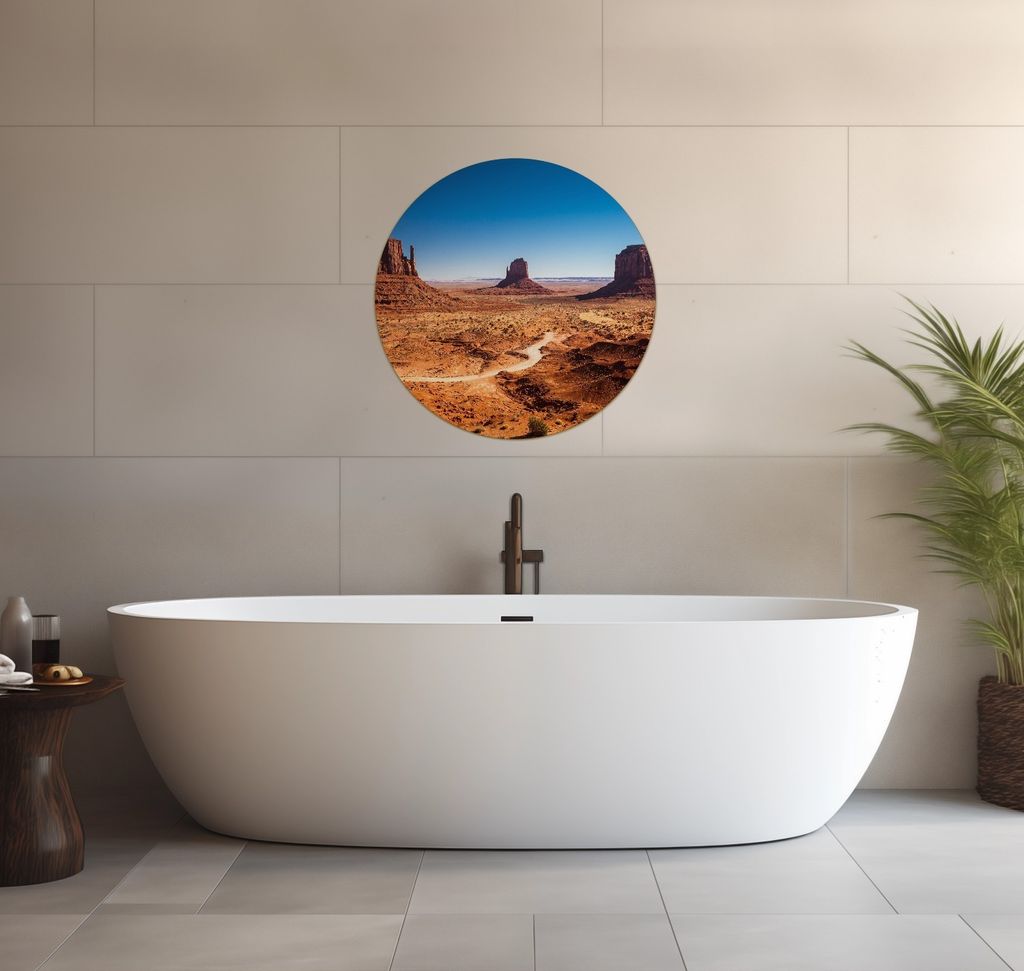 Wallario wasserfestes Poster selbstklebend 60 x 60 cm, Monument Valley unter blauem Himmel, Badezimmerposter Spritzschutz mit Hochglanzoberfläche ...